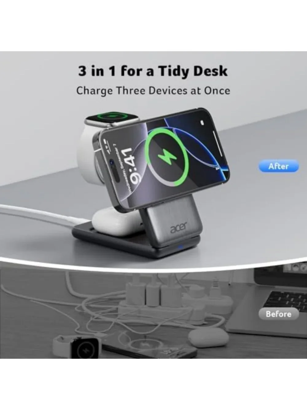 3-in-1 Magnetic Charging Station for iPhone, Apple Watch & AirPods - Foldable